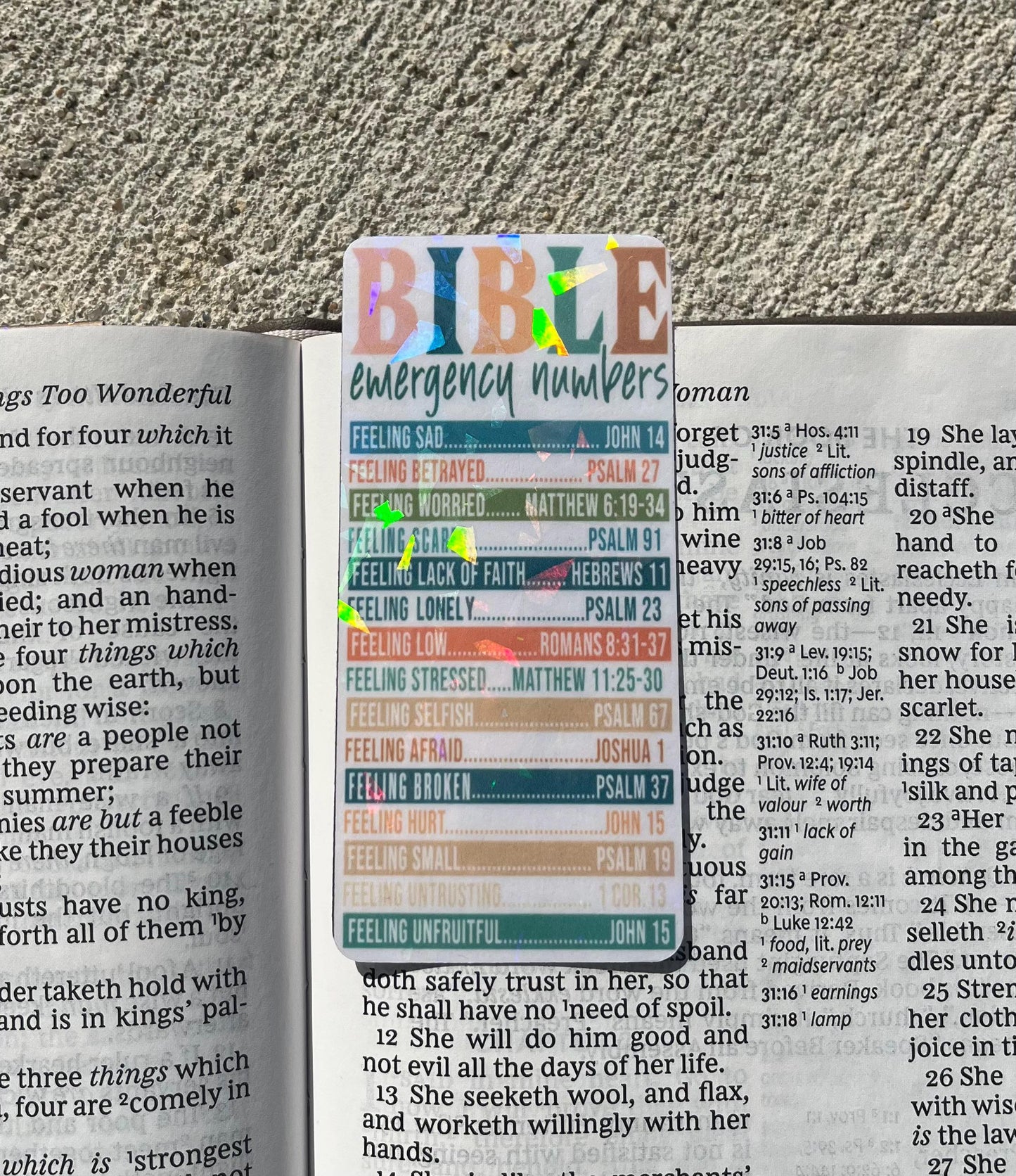 Bible Emergency Numbers Small Holographic Christian Bookmark