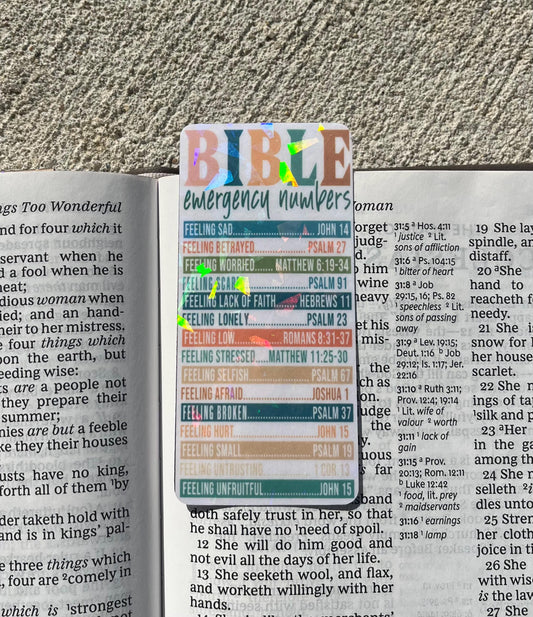 Bible Emergency Numbers Small Holographic Christian Bookmark