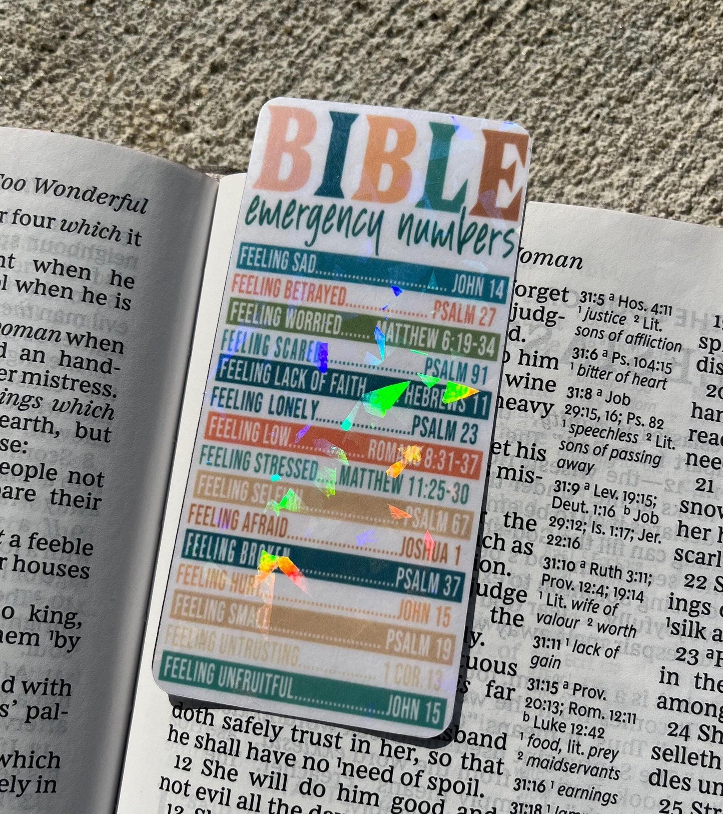 Bible Emergency Numbers Small Holographic Christian Bookmark