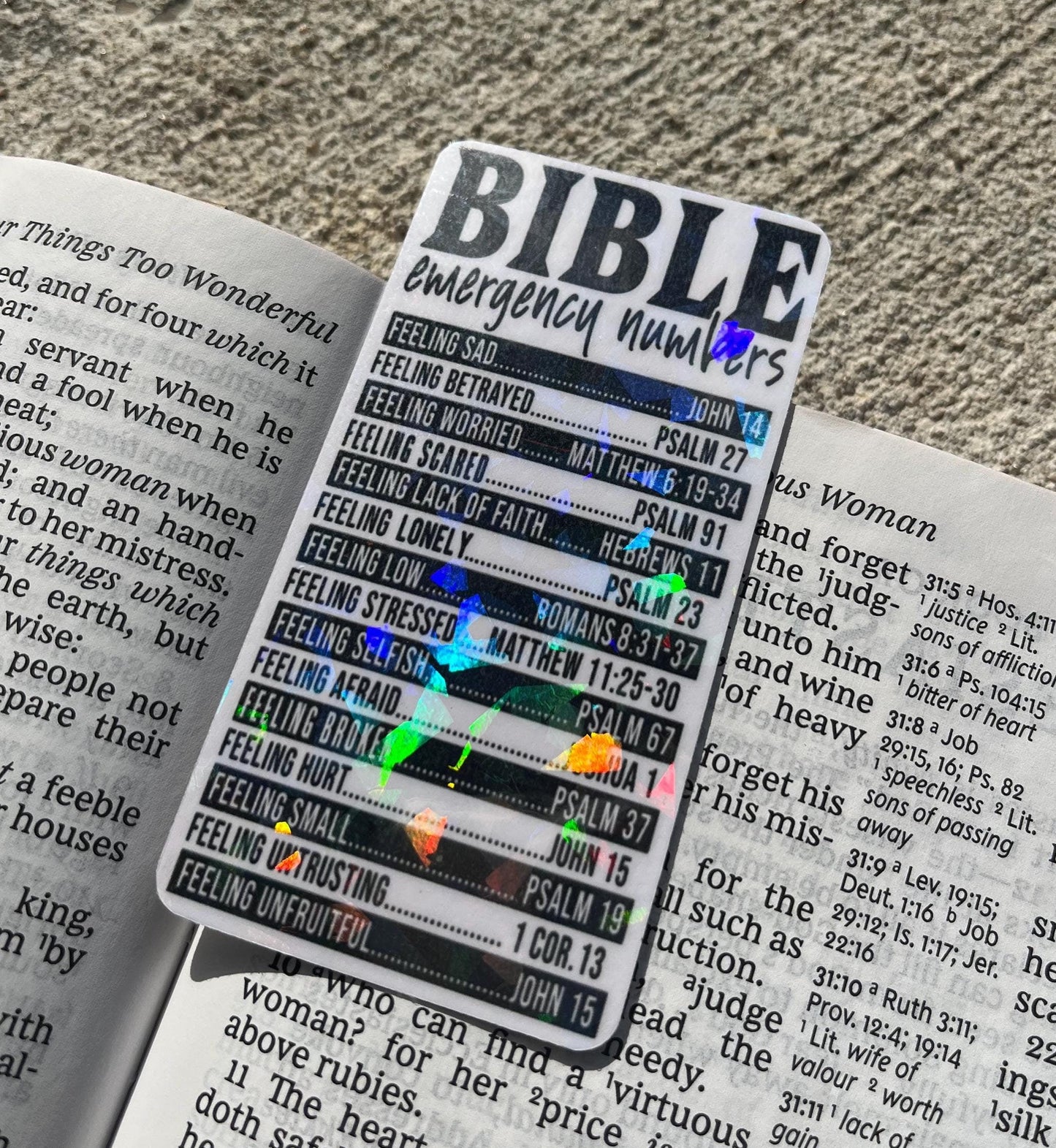 Bible Emergency Numbers Holographic Christian Bookmark