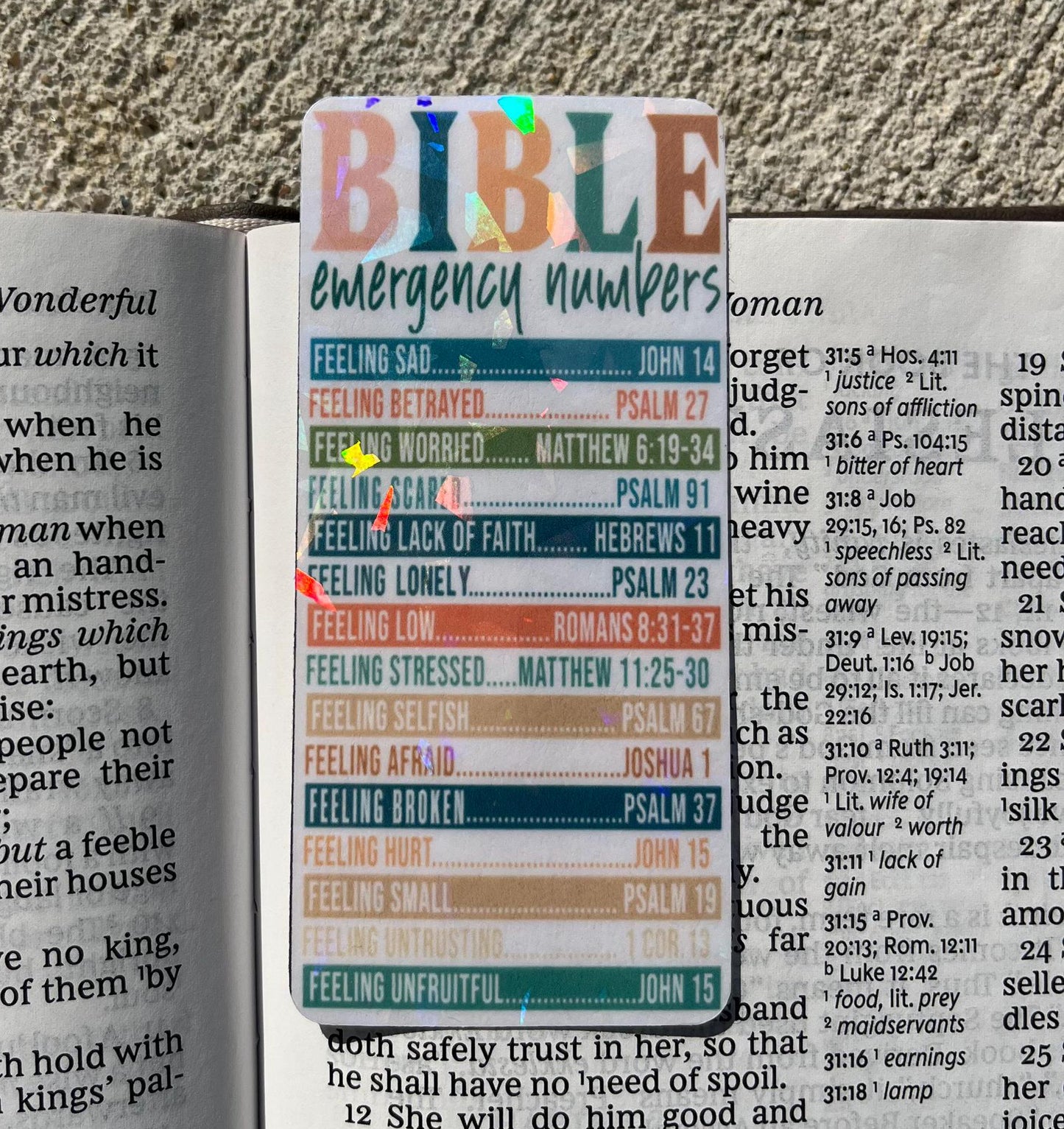 Bible Emergency Numbers Small Holographic Christian Bookmark