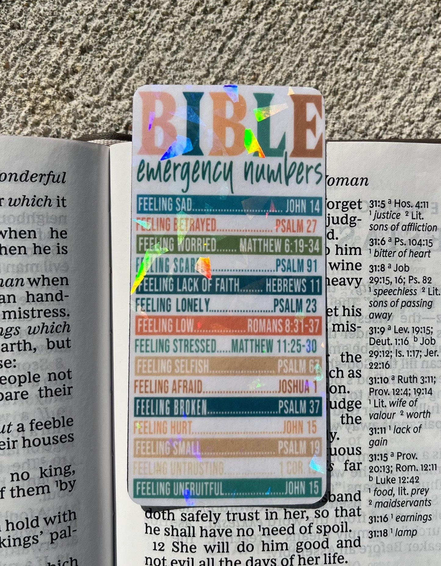 Bible Emergency Numbers Small Holographic Christian Bookmark